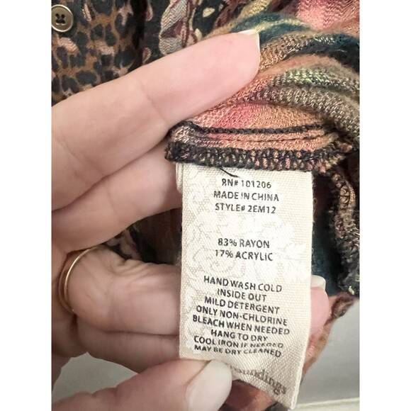 Soft Surroundings Icon Print Mix Tunic Shirt Black Thrush Size Large Flannel Top - Picture 9 of 10